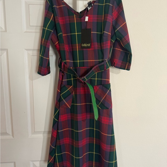 Collectif Dresses & Skirts - Collectif Plaid Midi Dress - Red, Green, and Yellow